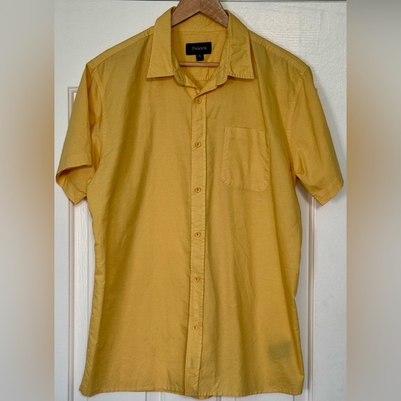 EUC Brixton Short Sleeve Garment-Dyed Cotton Button-Up Shirt – XL Mustard Yellow - Picture 1 of 12